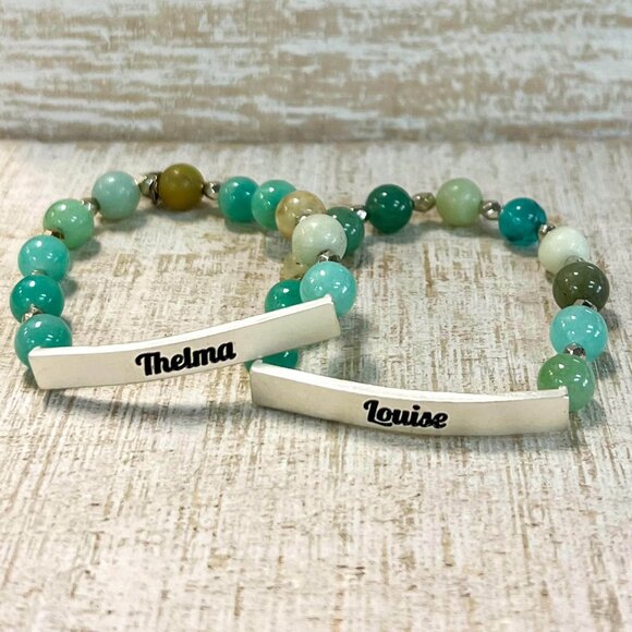Set of 2 Retro Movie Boho Best Friends Thelma + Louise Stone Beaded Bracelets - Picture 4 of 7